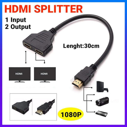 HDMI Splitter 1 In 2 Out Cable Adapter Converter 1080P Multi Display Duplicator - Aimall