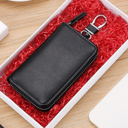 Key Holder Bag Leather Case Ring Wallet Car Unisex Pouch Keychains Black Coffee - Aimall