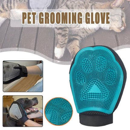 Pet Grooming Glove Luxury Dog Fur Cat Hair Remover 2-in-1 Deshedding Mitt - Aimall