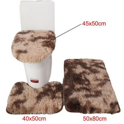 AntiSlip Washable 3pc Bathroom Mat Set Fluffy Toilet Cover Pedestal Rug Bath Mat - Aimall