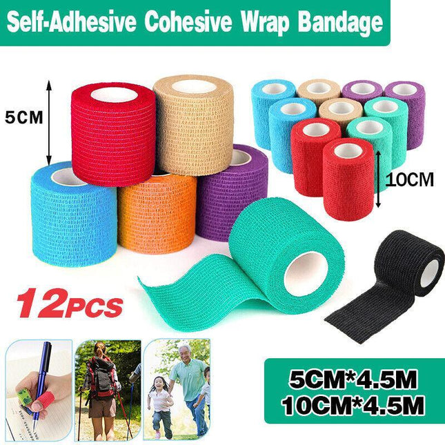 12× Self-Adhesive Cohesive Wrap Bandage Pet Vet Wrap First Tapes Multi-Sizes AU - Aimall