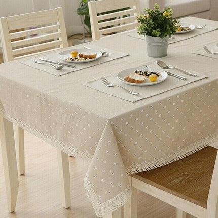 Rectangle Square Tablecloth Table Cover Flower Pattern Dining Table Cloth w/Lace - Aimall