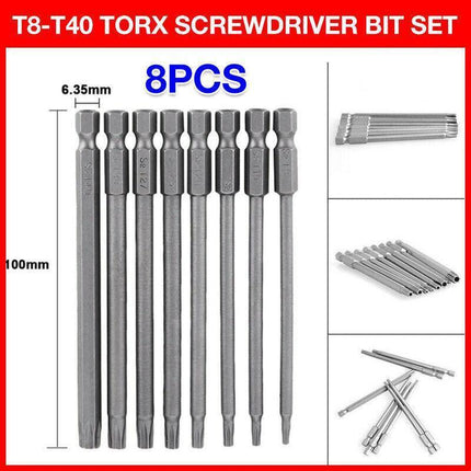 8x T8-T40 Torx Screwdriver Bit Set Hex Security Magnetic Head 100mm Long New AU - Aimall