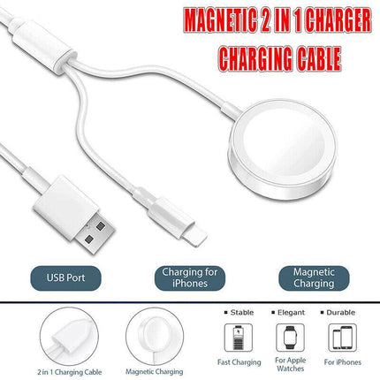 For Apple iPhone Watch iWatch 7 6 5 4 3 2 Magnetic 2 in 1 Charger Charging Cable - Aimall