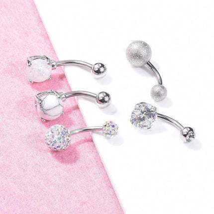 5PCS Belly Bar Piercing Ring Crystal Zircon Surgical Steel Silver Jewellery - Aimall