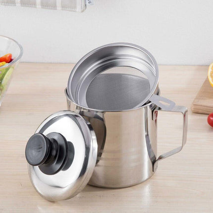 1.8L Stainless Steel Oil Filter Pot Cooking Soup Grease Strainer Separator Home - Aimall