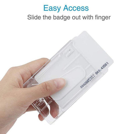 5Pcs Clear ID Card Holder Hard Plastic Vertical Double Sides Badge Business Work - Aimall
