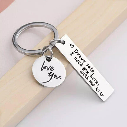 Drive Safe I Need You Here With Me Couple Alloy Keyring Keychain Car Gift - Aimall