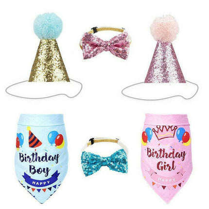 Dog Pet Happy Birthday Banner Hat Headwear Bandana Neckerchief Ties Party Decor - Aimall