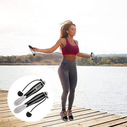 Digital Wireless Cordless Skipping Jump Rope Fitness With Calorie Counter - Aimall