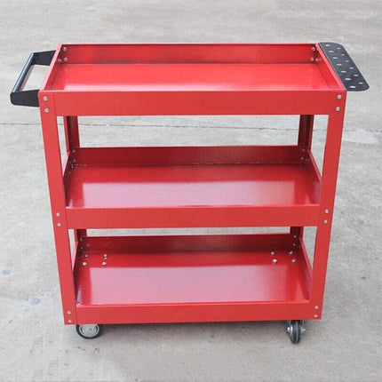 Tool Trolley 3 Tiers Workshop Cart Rolling Steel Part Storage Handyman 150KG Red - Aimall