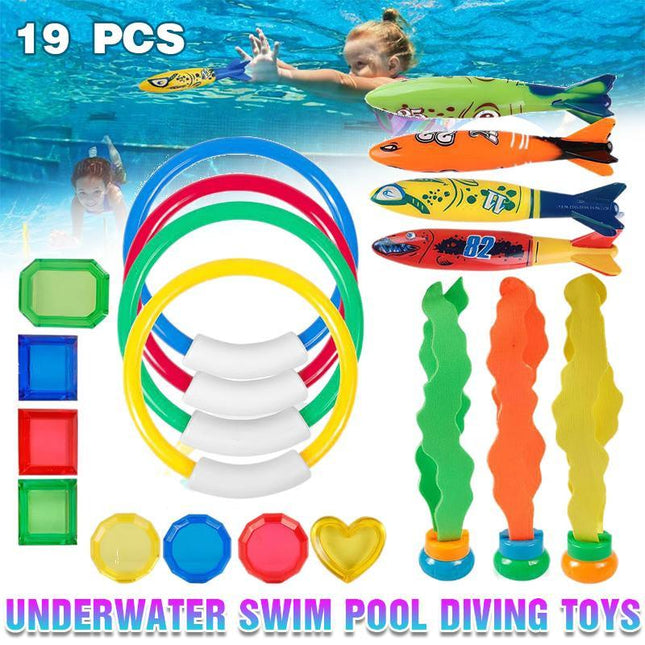 Underwater Swim Pool Diving Toys Summer Swimming Dive Toy Sets Water RIng Sticks - Aimall