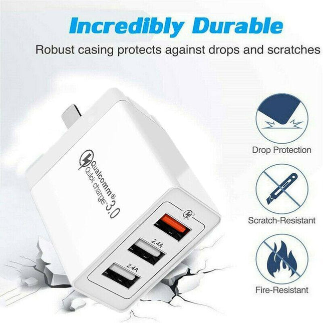 30W Qualcomm 3Port QC3.0 Fast Charging USB Wall Charger Adapter For iPhone AU - Aimall