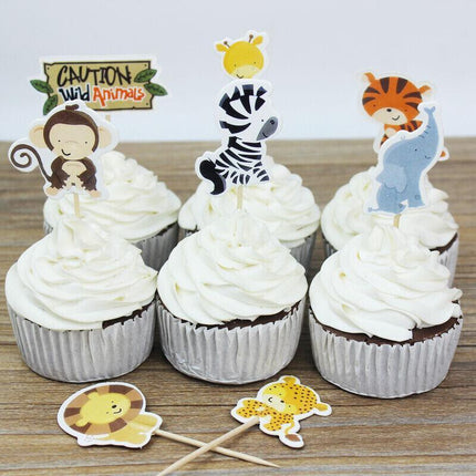 Jungle Animal Safari Woodland Cupcake Cake Topper Set Birthday Party Decoration - Aimall