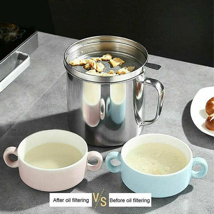 1.8L Stainless Steel Oil Filter Pot Cooking Soup Grease Strainer Separator Home - Aimall