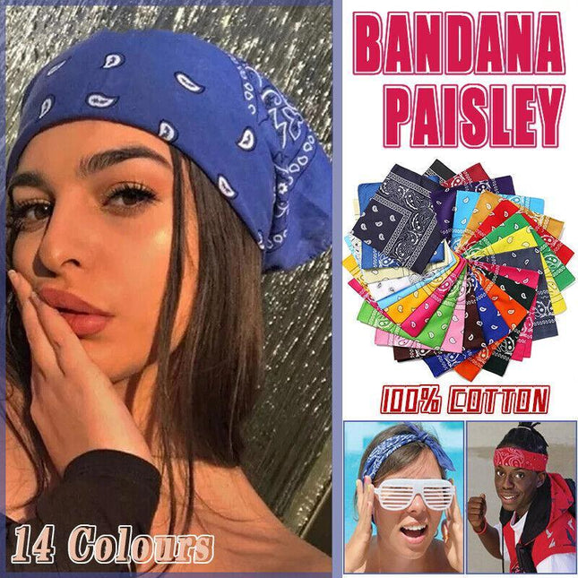BANDANA Paisley & Plain 100% COTTON Head Wrap Head Wrap New Summer Scarf snood - Aimall