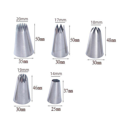 5x Large Cream Icing Piping Nozzles Set Kit Pastry Tips DIY Cake Decorating Tool - Aimall