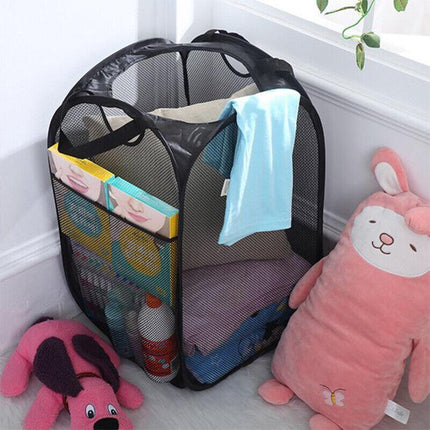 2x Foldable Nylon Mesh Laundry Hamper Pop Up Basket Clothes Washing Storage Bin - Aimall