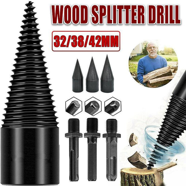 32-42mm High Speed Twist Firewood Drill Bit Wood Splitting Splitter Cone Driver - Aimall