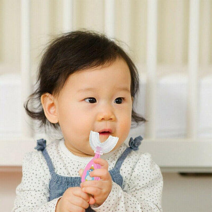 Children U Shaped Toothbrush Soft Silicone Brush Head 360° Oral Teeth Cleaning - Aimall