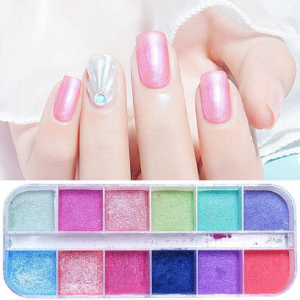 12 Grid Aurora Mermaid Unicorn Pearl Shimmer Mirror Chrome Effect Nail Powder AU - Aimall