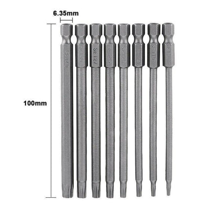 8x T8-T40 Torx Screwdriver Bit Set Hex Security Magnetic Head 100mm Long New AU - Aimall