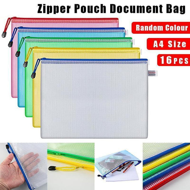 16x Mesh Zipper Pouch Document Bag Zip File Folders Organizer For A4 Size Travel - Aimall