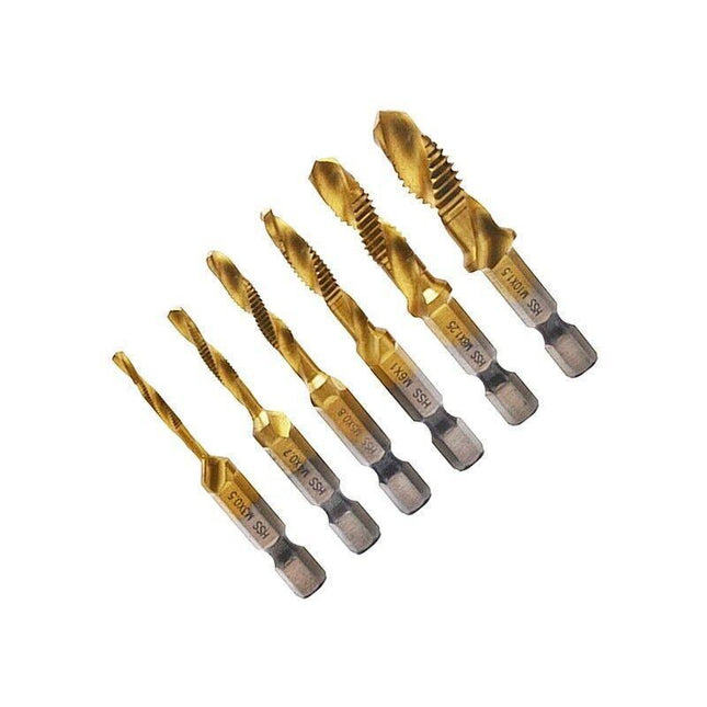 6X HSS Hex Shank Tap Drill Bits Metric Thread Screw Compound Tapping Set Tool - Aimall