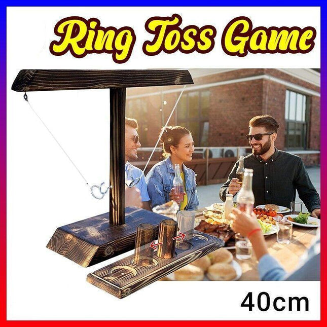 Wooden Hook and Ring Toss Game with Shot Ladder Table Toy Party Indoor/Outdoor - Aimall