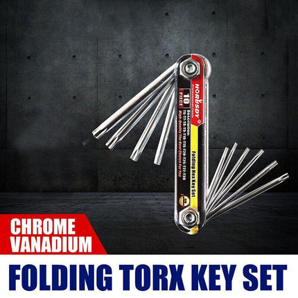Folding Torx Star Key Set Portable Wrench Tool Chrome vanadium Steel T6-T30 New - Aimall