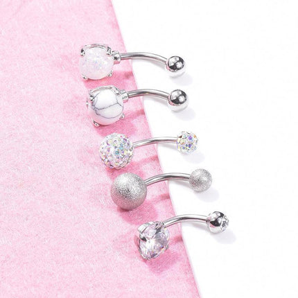5PCS Belly Bar Piercing Ring Crystal Zircon Surgical Steel Silver Jewellery - Aimall