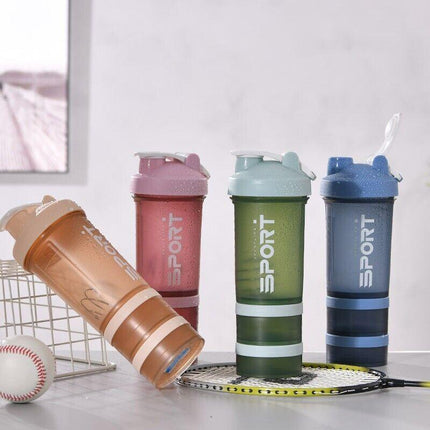 Powder Milkshake Drink Cup Sport Water bottle 500ml 3 tier Protein Shaker Pill - Aimall