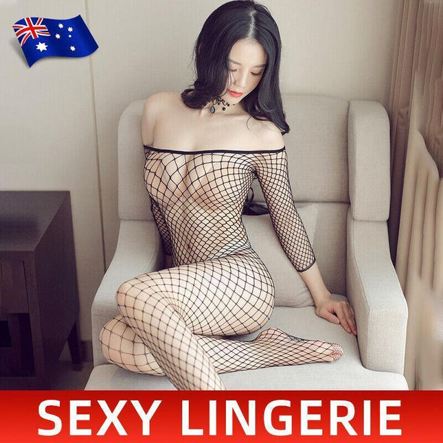 Sexy Lingerie Nightwear Women Open Crotch Fishnet Body Stocking Bodysuit Black Aimall