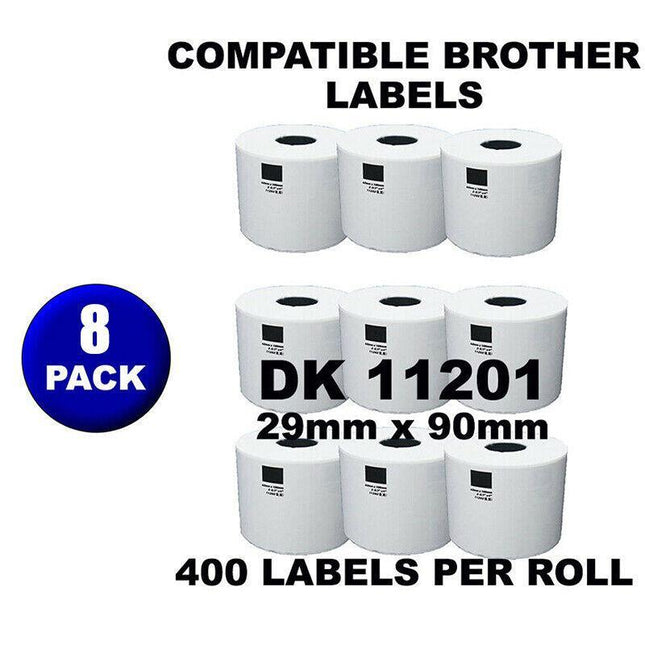 8 Rolls Compatible Brother DK11201 400 Address Labels 29x90mm QL570 QL700 QL1050 - Aimall