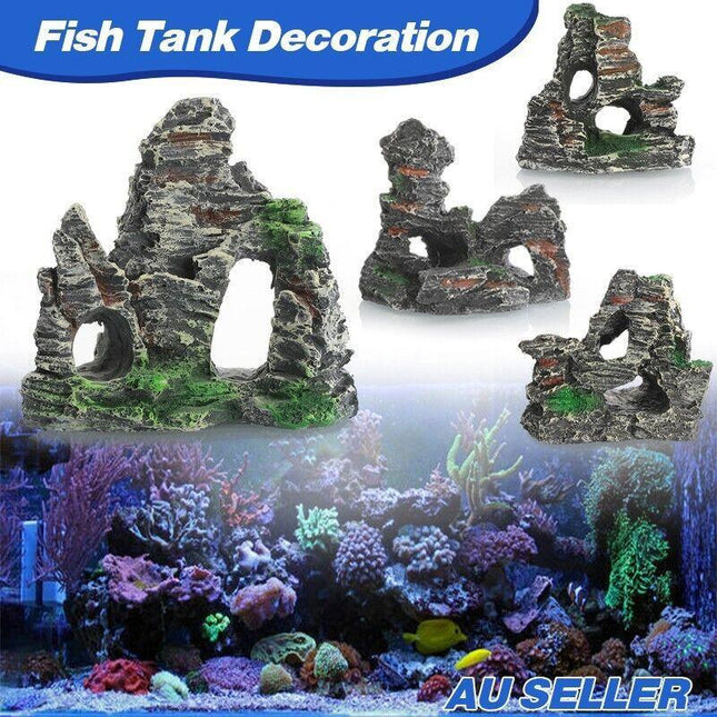 Aquarium Rockery Landscaping Cave Mountain View Decoration Ornament Fish Tank - Aimall