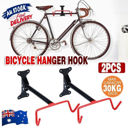 2x Large Premium Bike Bicycle Hanger Hook Wall Mounted Garage Storage Rack Mount - Aimall