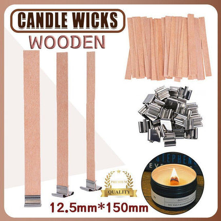 50X Wooden Candle Wicks Core Supplies Sustainer DIY Soap Wax Thick Low Smoke AU - Aimall