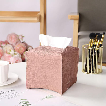 Tissue Box Dispenser Paper Storage Holder Napkin Case Organizer PU Leather Cover - Aimall