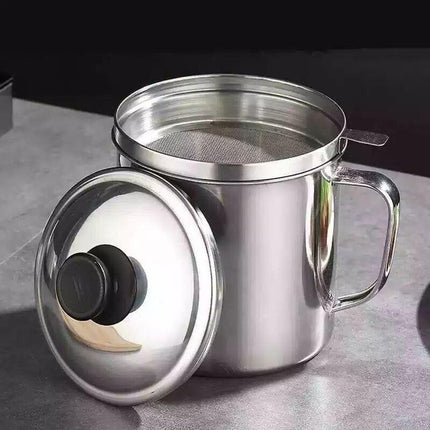 1.8L Stainless Steel Oil Filter Pot Cooking Soup Grease Strainer Separator Home - Aimall