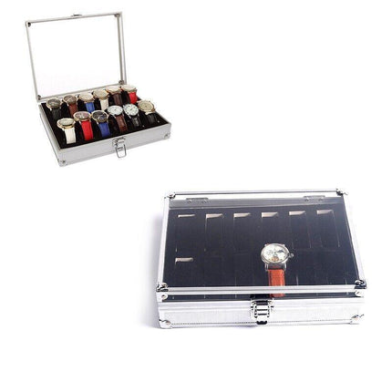 12 Grids Carbon Fiber Aluminum Watch Box Storage Case Holder Display - Aimall