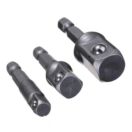 3PC Drill Socket Adaptor Hex Drive To 1/4" 3/8" 1/2" Impact Drill BIts Driver - Aimall