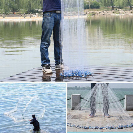 8ft 12ft Fishing Cast Net Quick Throw Nylon Mesh Drawstring Chain Bottom Spread - Aimall