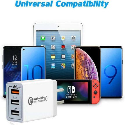 30W Qualcomm 3Port QC3.0 Fast Charging USB Wall Charger Adapter For iPhone AU - Aimall