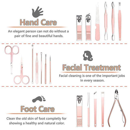 18PCS Manicure Pedicure Kit Set Stainless Steel Nail Grooming Clippers Tools - Aimall