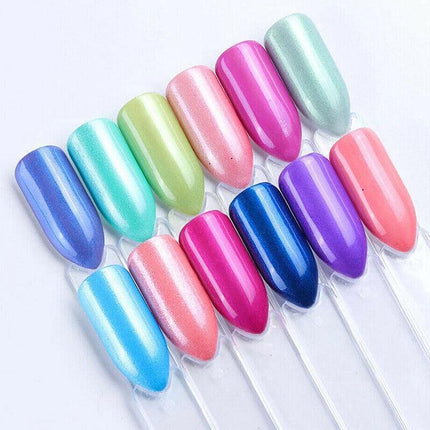 12 Grid Aurora Mermaid Unicorn Pearl Shimmer Mirror Chrome Effect Nail Powder AU - Aimall