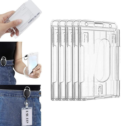 5Pcs Clear ID Card Holder Hard Plastic Vertical Double Sides Badge Business Work - Aimall