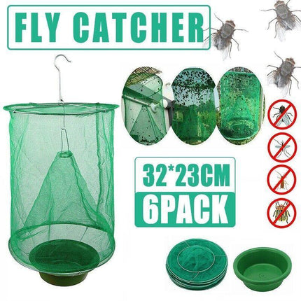 Reusable 6 Pack Fly Trap Insect Killer Net Cage Trap Ranch Pest Hanging Catcher - Aimall