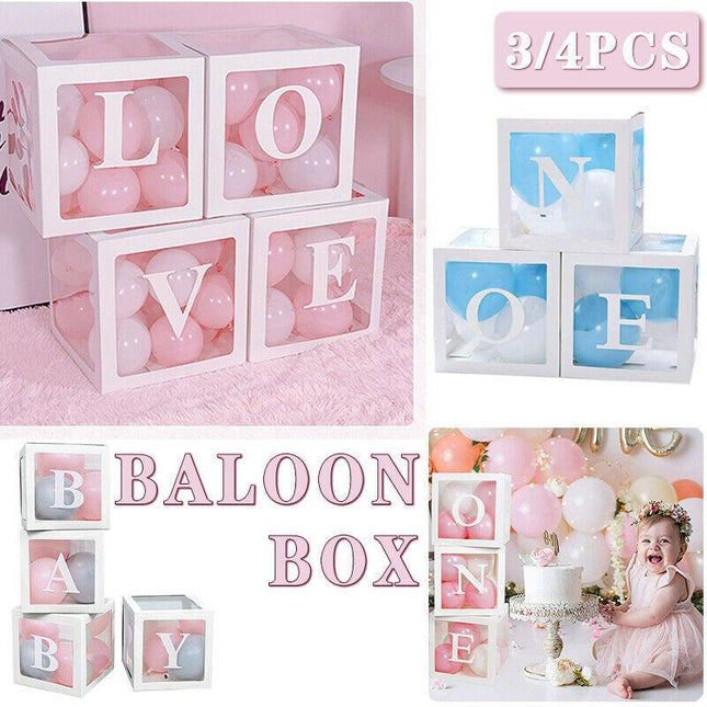 3/4PCS ONE BABY Transparent Balloon Box Girls Boys Shower 1st Birthday Party AU - Aimall