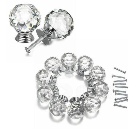 Door Knobs Handle Pull Clear Crystal Glass Knob Drawer Cabinet +Screw 30mm 40mm - Aimall
