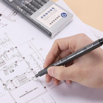 6 PCS Set 6 Sizes Micro Pen Fineliner Ink Pens Waterproof Fine Point Line Black - Aimall